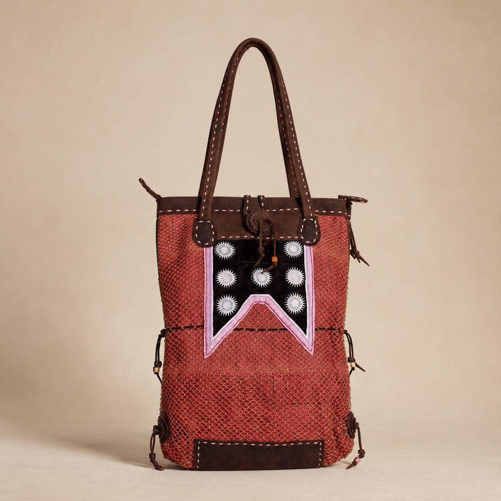 Hmong Vintage Textile &amp; Leather Convertible Shoulder Bag - Thailand-Shoulder Bag-Wichai Shop-Lumily Fair Trade Handmade