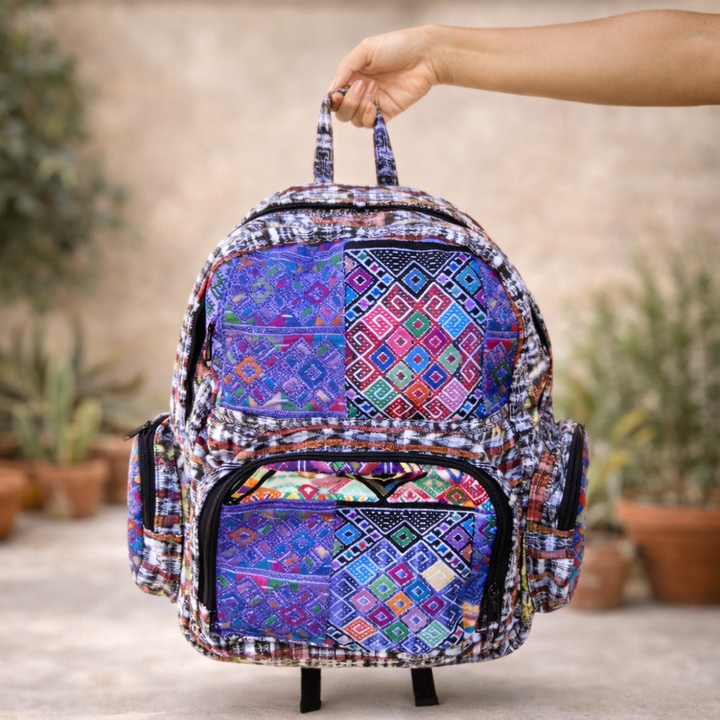 Volcano Huipil Upcycled Textile Backpack - Guatemala-Bags-Laura y Francisco (GU)-Lumily MZ Fair Trade Nena & Co Hiptipico Novica Lucia's World emporium