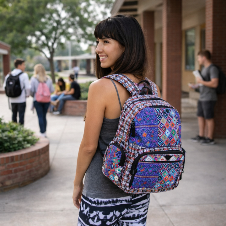 Volcano Huipil Upcycled Textile Backpack - Guatemala-Bags-Laura y Francisco (GU)-Lumily MZ Fair Trade Nena & Co Hiptipico Novica Lucia's World emporium
