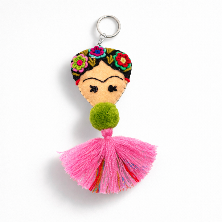 Frida Kahlo Embroidered Keychain / Zipper Pull - Mexico-Keychains-Rebeca y Francisco (Mexico)-Lumily MZ Fair Trade Nena & Co Hiptipico Novica Lucia's World emporium