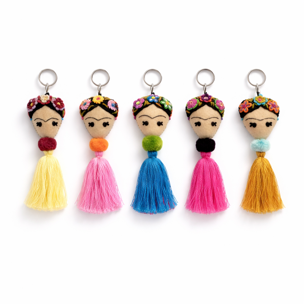 Frida Kahlo Embroidered Keychain / Zipper Pull - Mexico-Keychains-Rebeca y Francisco (Mexico)-Assorted-Lumily MZ Fair Trade Nena & Co Hiptipico Novica Lucia's World emporium