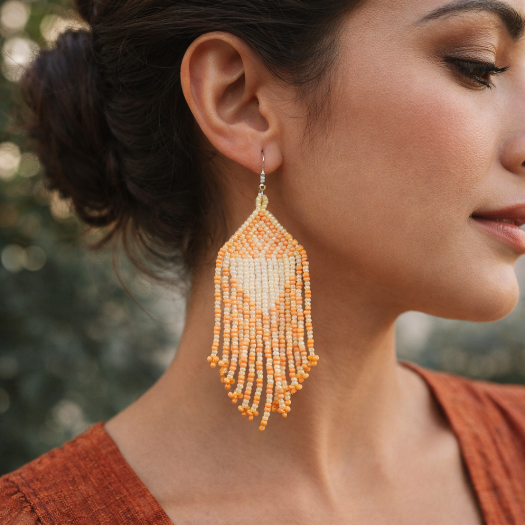 Alegria Seed Bead Peyote Stitch Earrings - Guatemala-Jewelry-Lumily-Peach-Lumily MZ Fair Trade Nena & Co Hiptipico Novica Lucia's World emporium