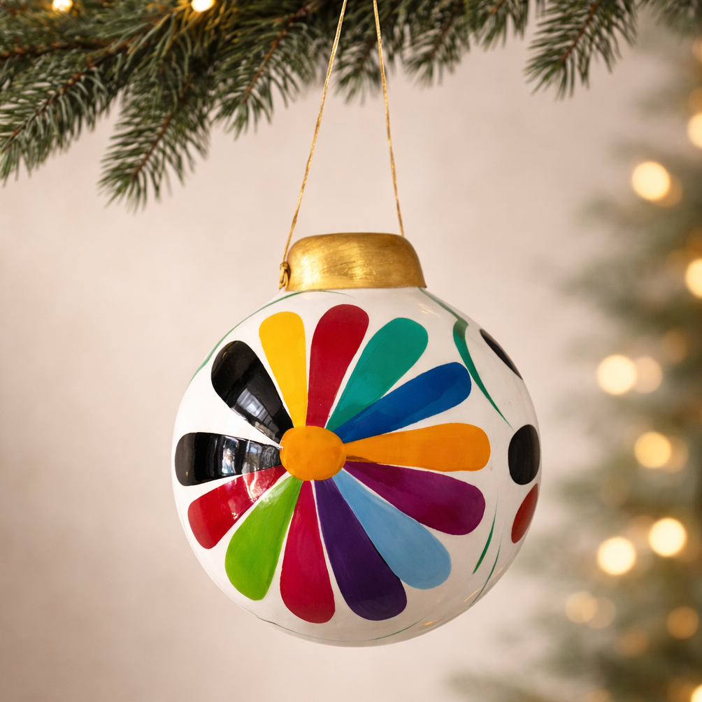 Hand-Painted Ceramic Colorful Sphere Boho Flower Ornament - Mexico-ornament-Cecilia-Lumily MZ Fair Trade Nena &amp; Co Hiptipico Novica Lucia&