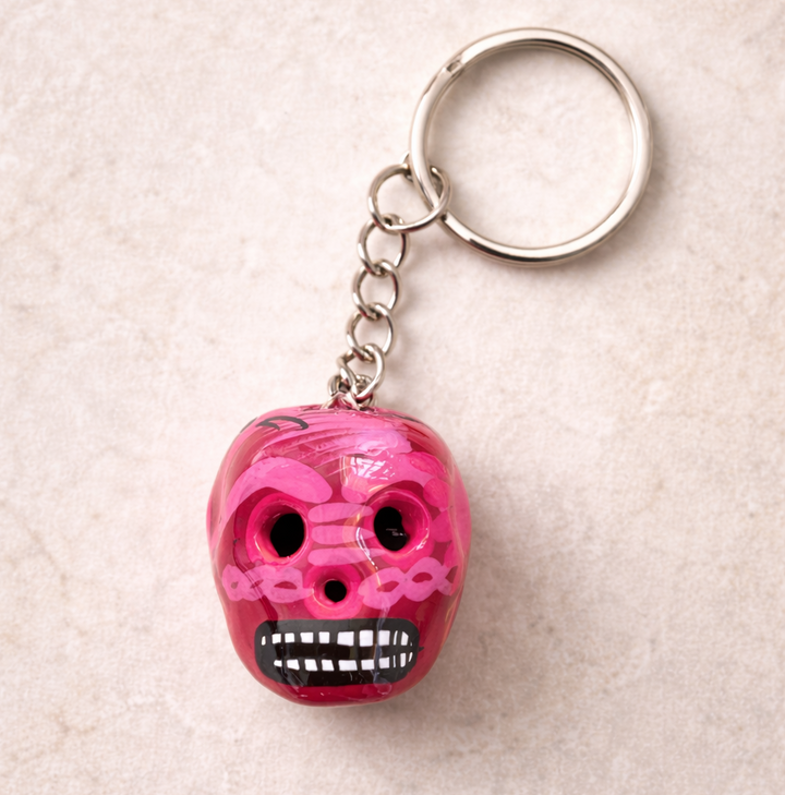 Hand-Painted Mini Sugar Skull Floral Keychain - Mexico