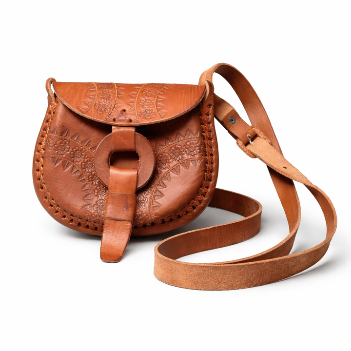 Alicia Leather Crossbody Stamped Purse - Mexico-Bags-Rebeca y Francisco (Mexico)-Lumily MZ Fair Trade Nena & Co Hiptipico Novica Lucia's World emporium