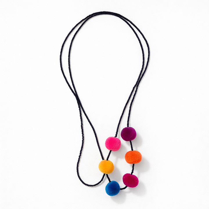 Alicia Bead & Pom Pom Necklace - Guatemala-Jewelry-Lumily-Lumily MZ Fair Trade Nena & Co Hiptipico Novica Lucia's World emporium