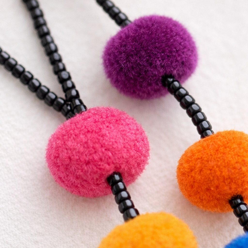 Alicia Bead & Pom Pom Necklace - Guatemala-Jewelry-Lumily-Lumily MZ Fair Trade Nena & Co Hiptipico Novica Lucia's World emporium