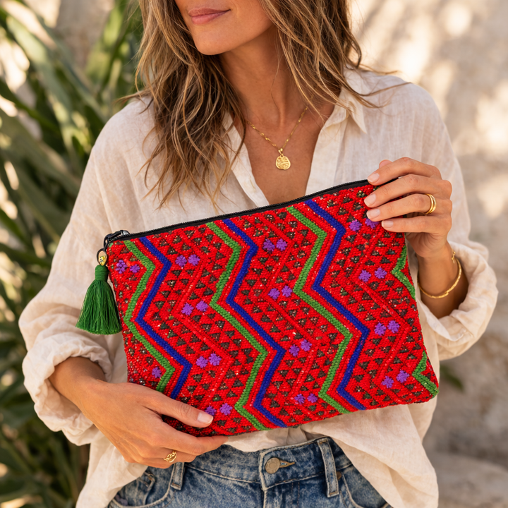 Maya Up-cycled Huipil Cosmetic One-of-a-Kind Bag (2XL) - Guatemala-Bags-Laura y Francisco (GU)-Lumily MZ Fair Trade Nena &amp; Co Hiptipico Novica Lucia&