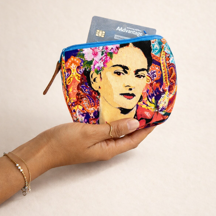 Frida Kahlo Printed Boho Mexican Style Coin Purse - Thailand-Coin Purses-Nun (Screen Print Bags - TH)-Lumily MZ Fair Trade Nena & Co Hiptipico Novica Lucia's World emporium