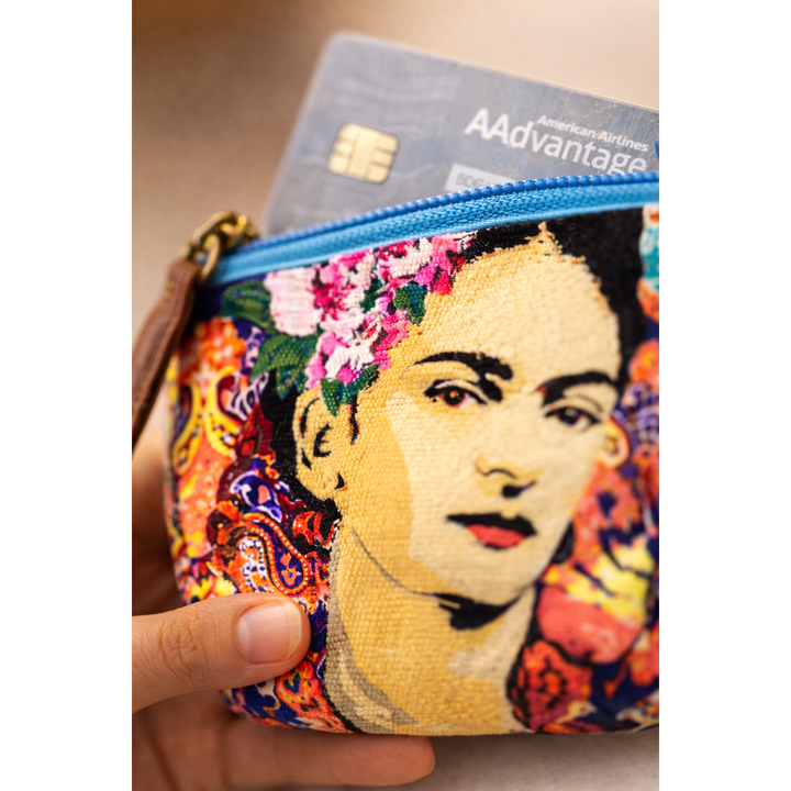 Frida Kahlo Printed Boho Mexican Style Coin Purse - Thailand-Coin Purses-Nun (Screen Print Bags - TH)-Lumily MZ Fair Trade Nena & Co Hiptipico Novica Lucia's World emporium