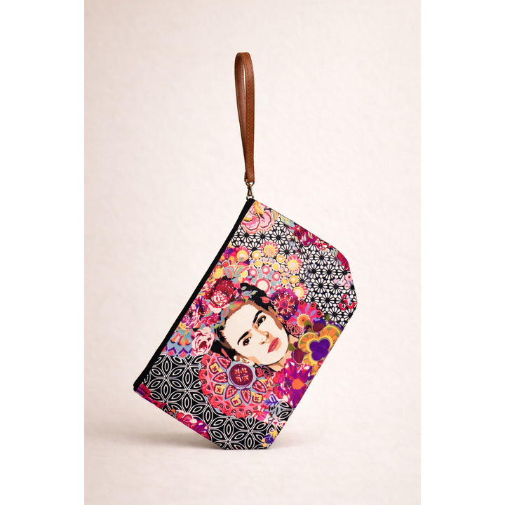 Frida Kahlo Printed Boho Wristlet | Clutch - Thailand-Bags-Nun (Screen Print Bags - TH)-Lumily MZ Fair Trade Nena & Co Hiptipico Novica Lucia's World emporium