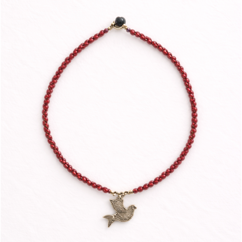 Bird Charm Semi-Precious Stone Necklace Boho Fair Trade Brass Pendant - Thailand-Jewelry-Lumily-Lumily MZ Fair Trade Nena &amp; Co Hiptipico Novica Lucia&