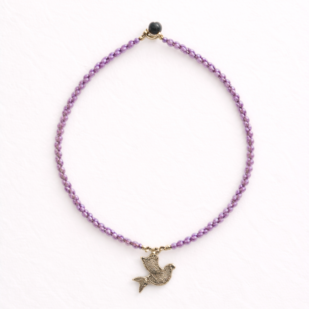 Bird Charm Semi-Precious Stone Necklace Boho Fair Trade Brass Pendant - Thailand-Jewelry-Lumily-Lumily MZ Fair Trade Nena &amp; Co Hiptipico Novica Lucia&