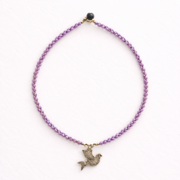 Bird Charm Semi-Precious Stone Necklace Boho Fair Trade Brass Pendant - Thailand-Jewelry-Lumily-Lumily MZ Fair Trade Nena &amp; Co Hiptipico Novica Lucia&