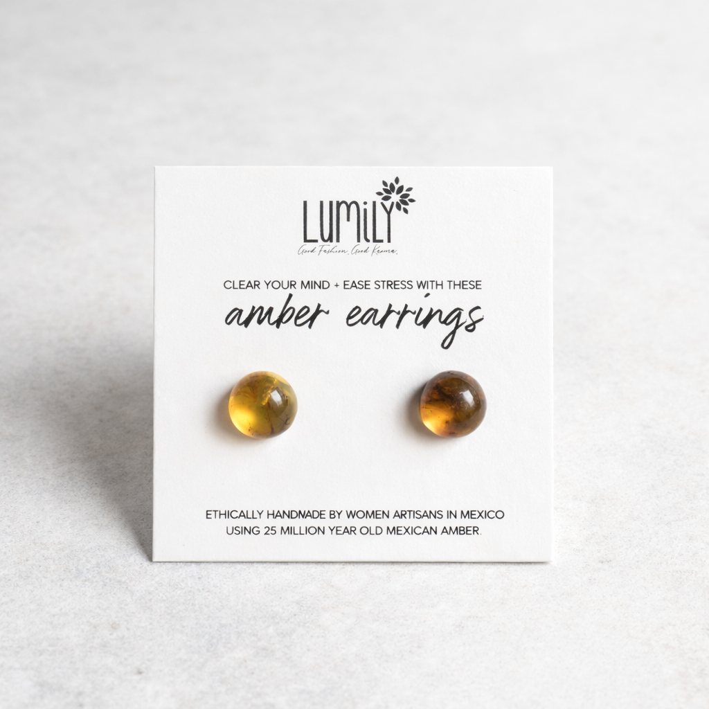 Erika Amber Stud Round Earrings Natural Resin Energetic - Mexico-Jewelry-Erika (Artesanias Yareli - MX)-Lumily MZ Fair Trade Nena & Co Hiptipico Novica Lucia's World emporium