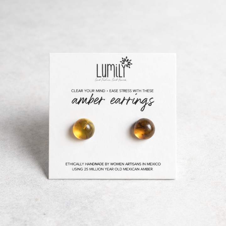 Erika Amber Stud Round Earrings Natural Resin Energetic - Mexico-Jewelry-Erika (Artesanias Yareli - MX)-Lumily MZ Fair Trade Nena & Co Hiptipico Novica Lucia's World emporium