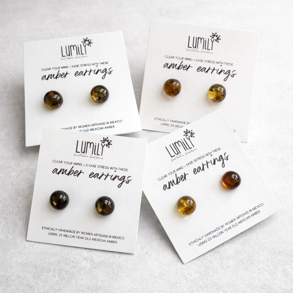Erika Amber Stud Round Earrings Natural Resin Energetic - Mexico-Jewelry-Erika (Artesanias Yareli - MX)-Lumily MZ Fair Trade Nena & Co Hiptipico Novica Lucia's World emporium