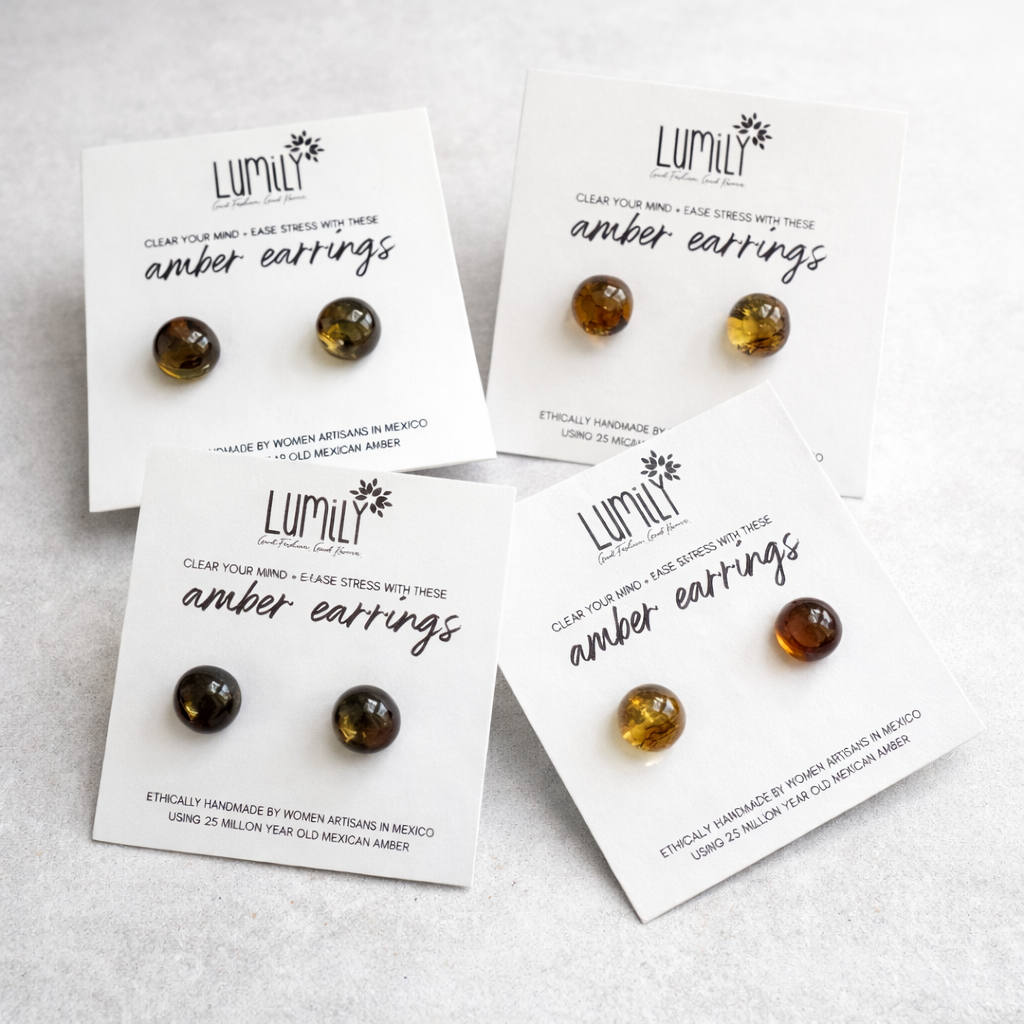 Erika Amber Stud Round Earrings Natural Resin Energetic - Mexico-Jewelry-Erika (Artesanias Yareli - MX)-Lumily MZ Fair Trade Nena & Co Hiptipico Novica Lucia's World emporium