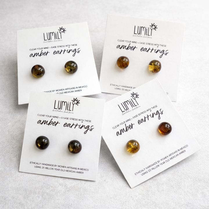 Erika Amber Stud Round Earrings Natural Resin Energetic - Mexico-Jewelry-Erika (Artesanias Yareli - MX)-Lumily MZ Fair Trade Nena & Co Hiptipico Novica Lucia's World emporium