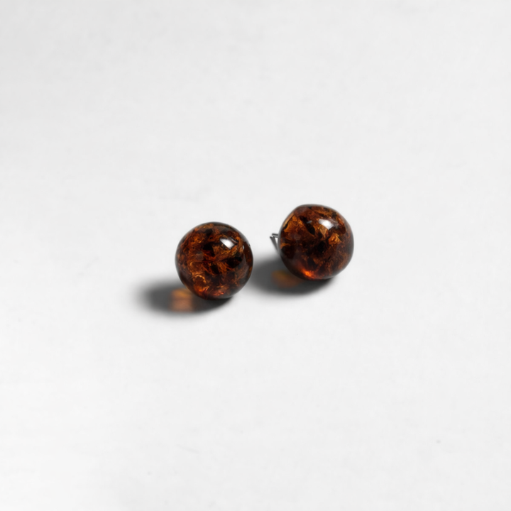 Erika Amber Stud Round Earrings Natural Resin Energetic - Mexico-Jewelry-Erika (Artesanias Yareli - MX)-Dark-Lumily MZ Fair Trade Nena & Co Hiptipico Novica Lucia's World emporium