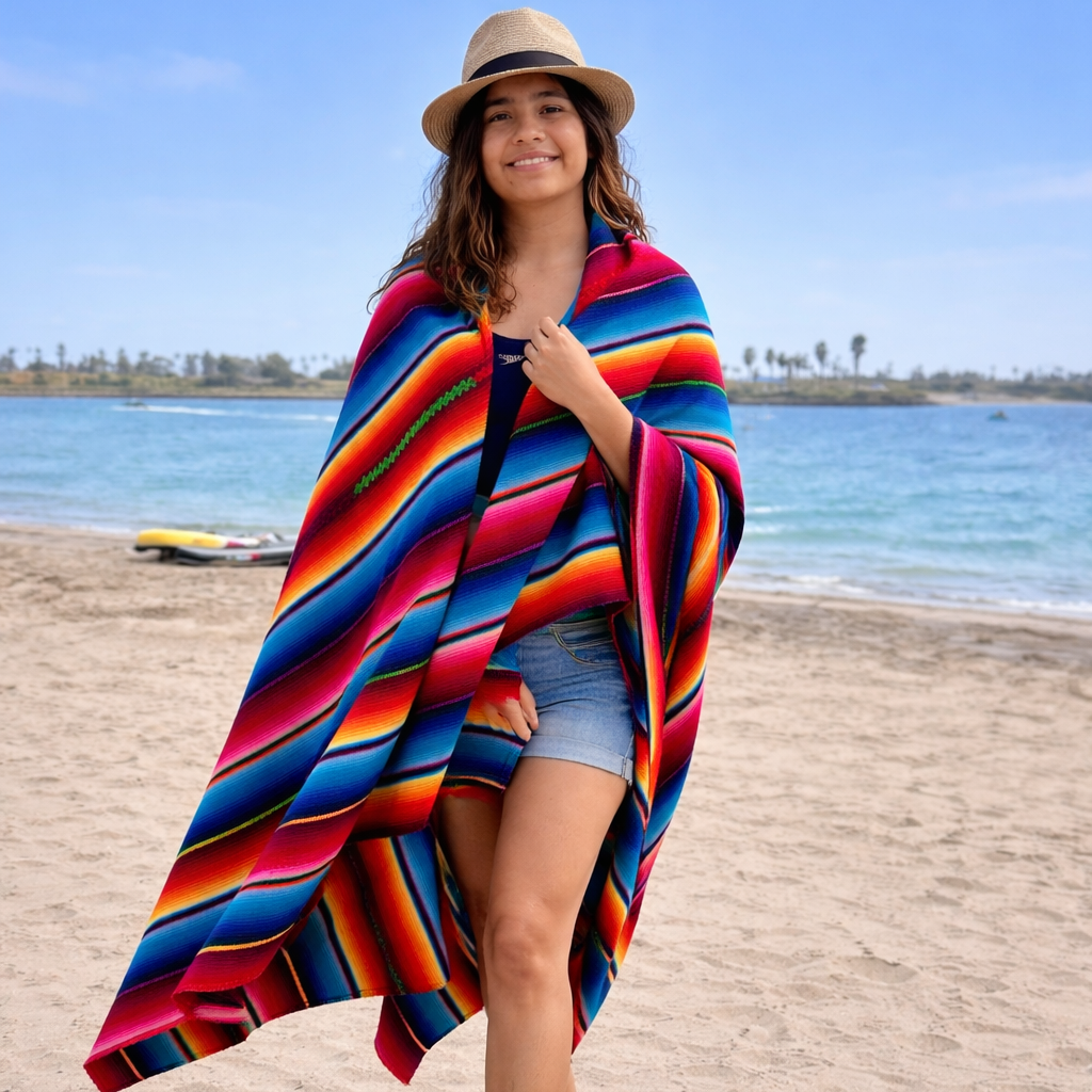 Hacienda Sarape Striped Colorful Blanket - Guatemala-Decor-Nidia e Hilda (Típicos Tzun - GU)-Lumily MZ Fair Trade Nena & Co Hiptipico Novica Lucia's World emporium