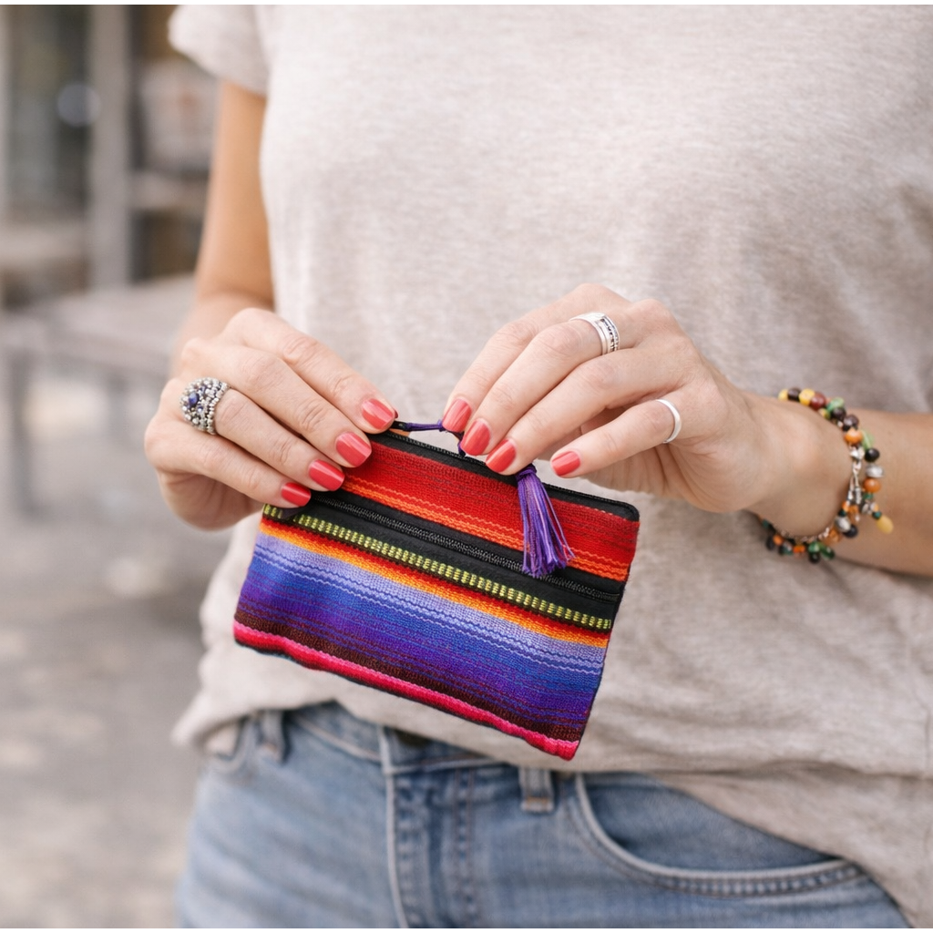Hacienda 3-Zipper Striped Boho Cosmetic Bag - Guatemala-Bags-Laura y Francisco (GU)-Lumily MZ Fair Trade Nena &amp; Co Hiptipico Novica Lucia&