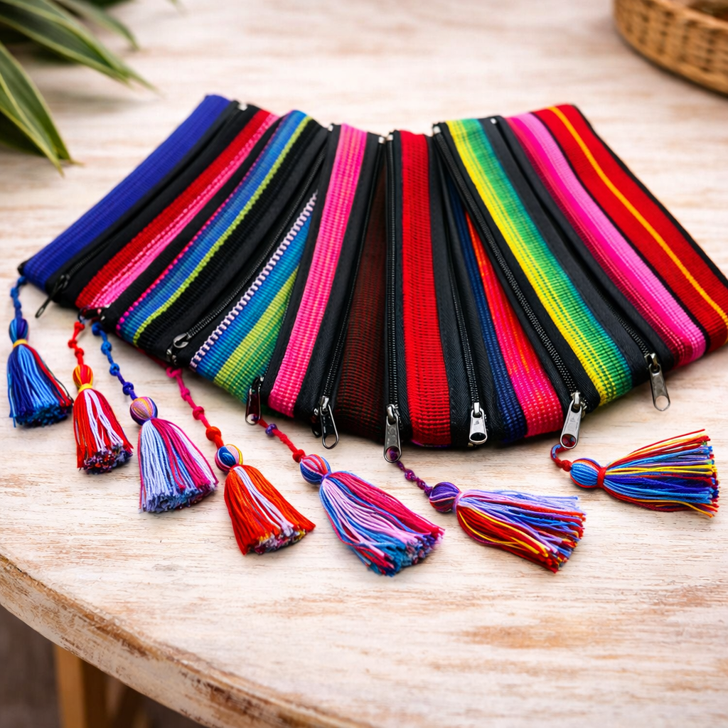 Hacienda 3-Zipper Striped Boho Cosmetic Bag - Guatemala-Bags-Laura y Francisco (GU)-Lumily MZ Fair Trade Nena &amp; Co Hiptipico Novica Lucia&