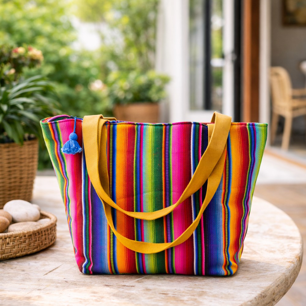 Hacienda Stripe Sustainable Computer Overnight Tote - Guatemala-Bags-Laura y Francisco (GU)-Lumily MZ Fair Trade Nena & Co Hiptipico Novica Lucia's World emporium