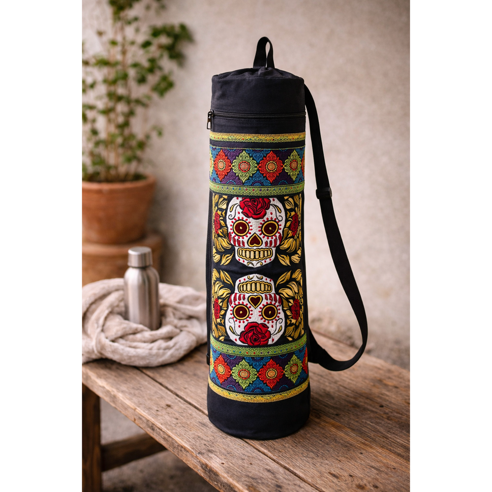 Sugar Skull Embroidered Yoga Bag - Thailand-Bags-Wichai Shop-Lumily MZ Fair Trade Nena & Co Hiptipico Novica Lucia's World emporium