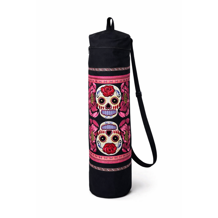 Sugar Skull Embroidered Yoga Bag - Thailand-Bags-Wichai Shop-Pink &amp; White-Lumily MZ Fair Trade Nena &amp; Co Hiptipico Novica Lucia&