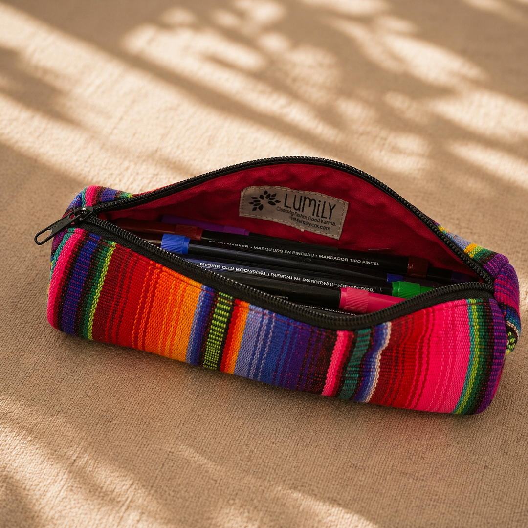 Hacienda Multicolor Sarape Pencil Case | Makeup Brush Bag - Guatemala