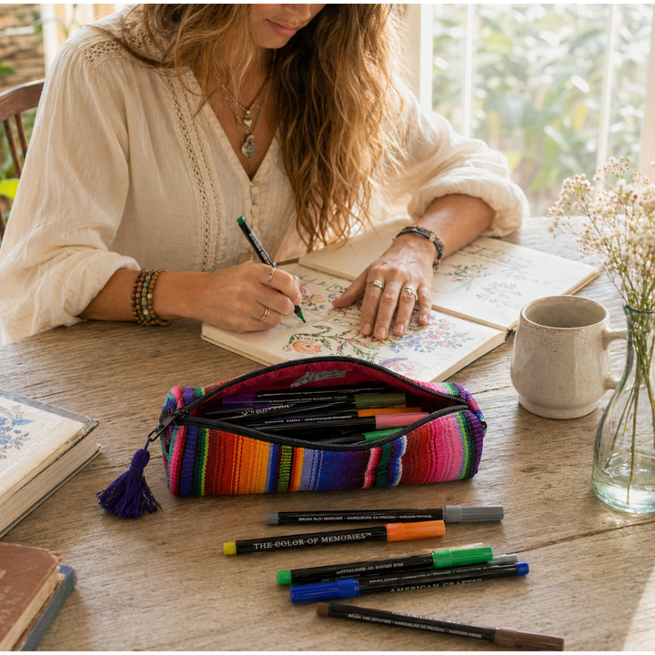 Hacienda Multicolor Sarape Pencil Case | Makeup Brush Bag - Guatemala