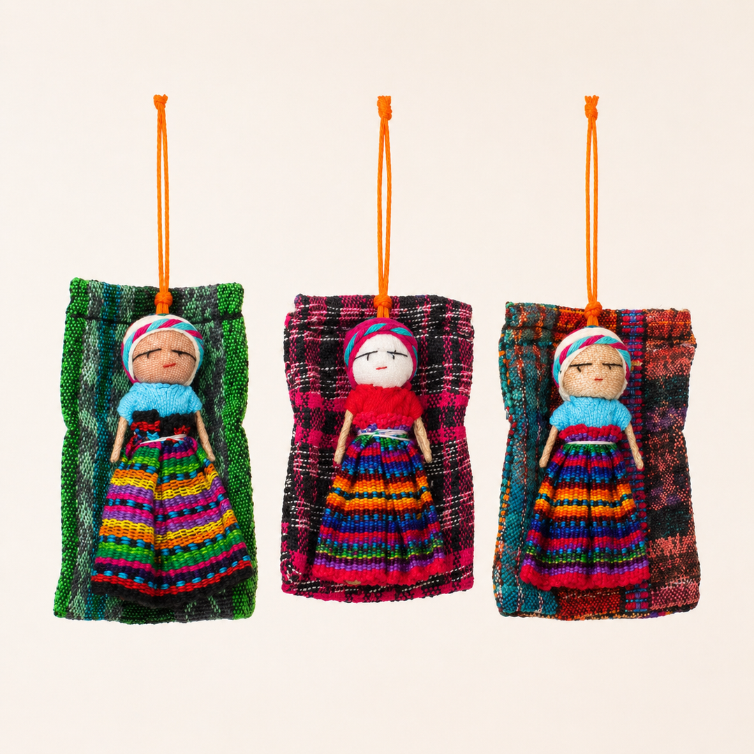 Worry Doll Ornament with Gift Bag + Story - Guatemala-Decor-Enrique (Artesanias Gonzalez - GU)-Lumily MZ Fair Trade Nena &amp; Co Hiptipico Novica Lucia&