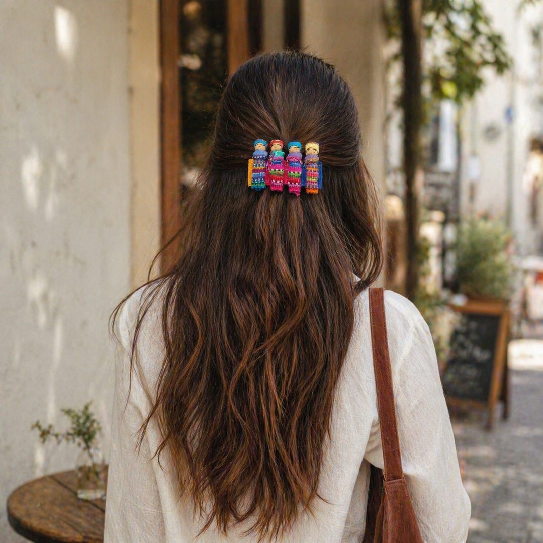 Handmade Worry Doll Boho Hair Clip - Guatemala-Accessories-Claudia (Topaca - GU)-Lumily MZ Fair Trade Nena &amp; Co Hiptipico Novica Lucia&
