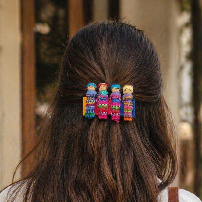 Handmade Worry Doll Boho Hair Clip - Guatemala-Accessories-Claudia (Topaca - GU)-Lumily MZ Fair Trade Nena &amp; Co Hiptipico Novica Lucia&