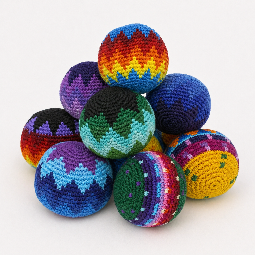 Knit Multicolor Hacky Sack Stress Ball Foot Bag Crochet - Guatemala | Mexico-Decor-Juana (GU)-Single Assorted-Lumily MZ Fair Trade Nena & Co Hiptipico Novica Lucia's World emporium