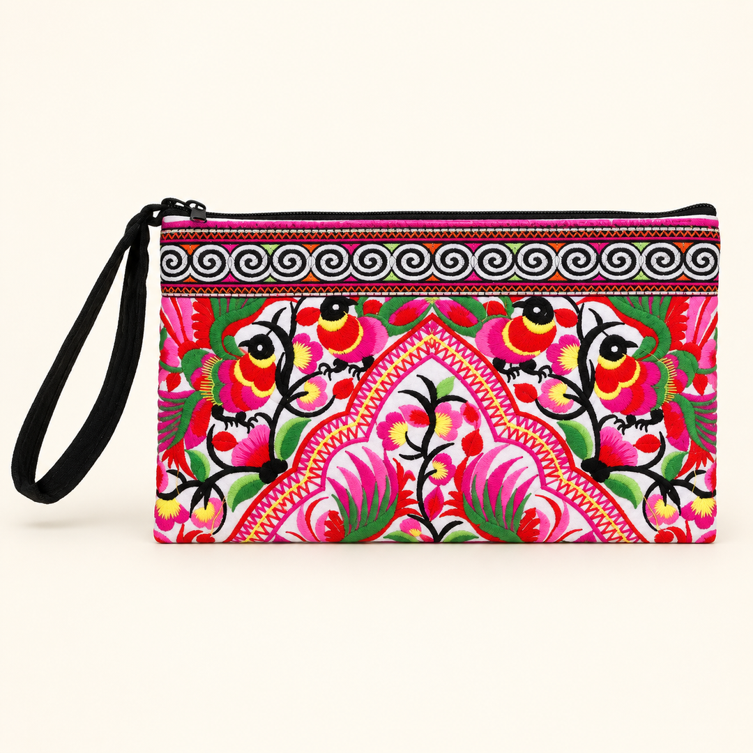 Sarita Hmong Embroidered Wristlet | Colorful Artisan Clutch – Thailand
