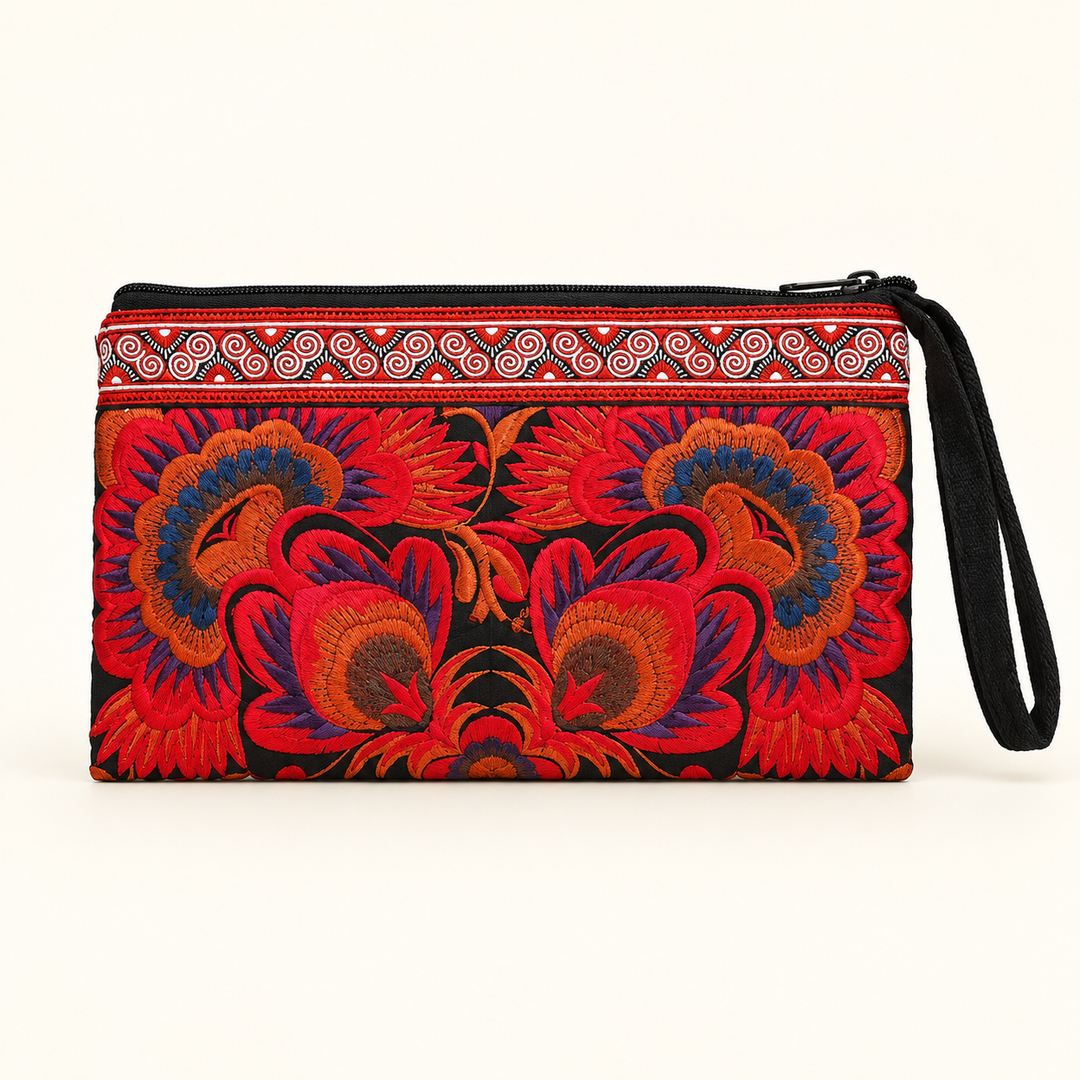 Sarita Hmong Embroidered Wristlet | Colorful Artisan Clutch – Thailand