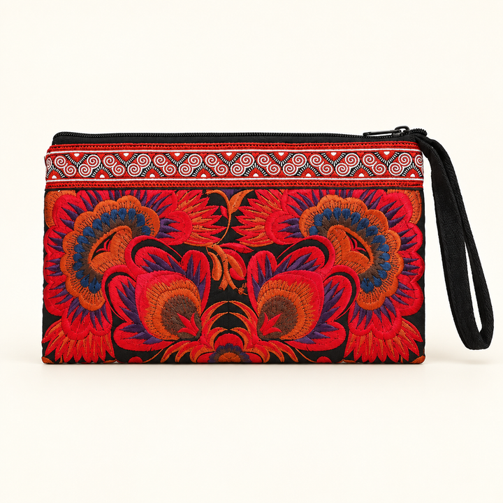 Sarita Hmong Embroidered Wristlet | Colorful Artisan Clutch – Thailand