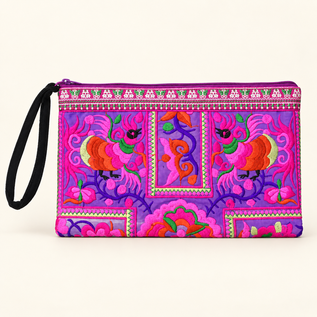 Sarita Hmong Embroidered Wristlet | Colorful Artisan Clutch – Thailand