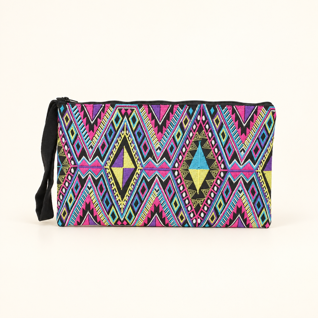 Sarita Hmong Embroidered Wristlet | Colorful Artisan Clutch – Thailand