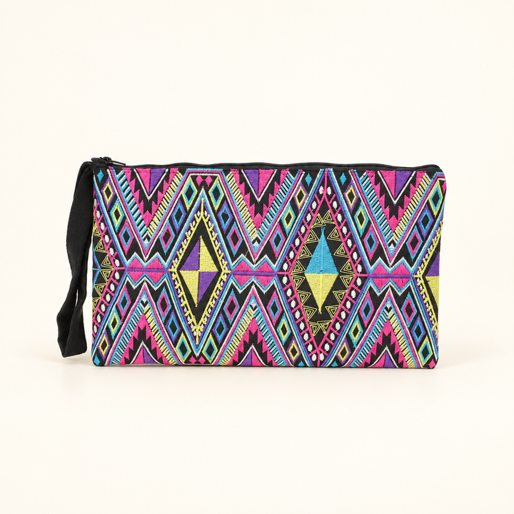 Sarita Hmong Embroidered Wristlet | Colorful Artisan Clutch – Thailand
