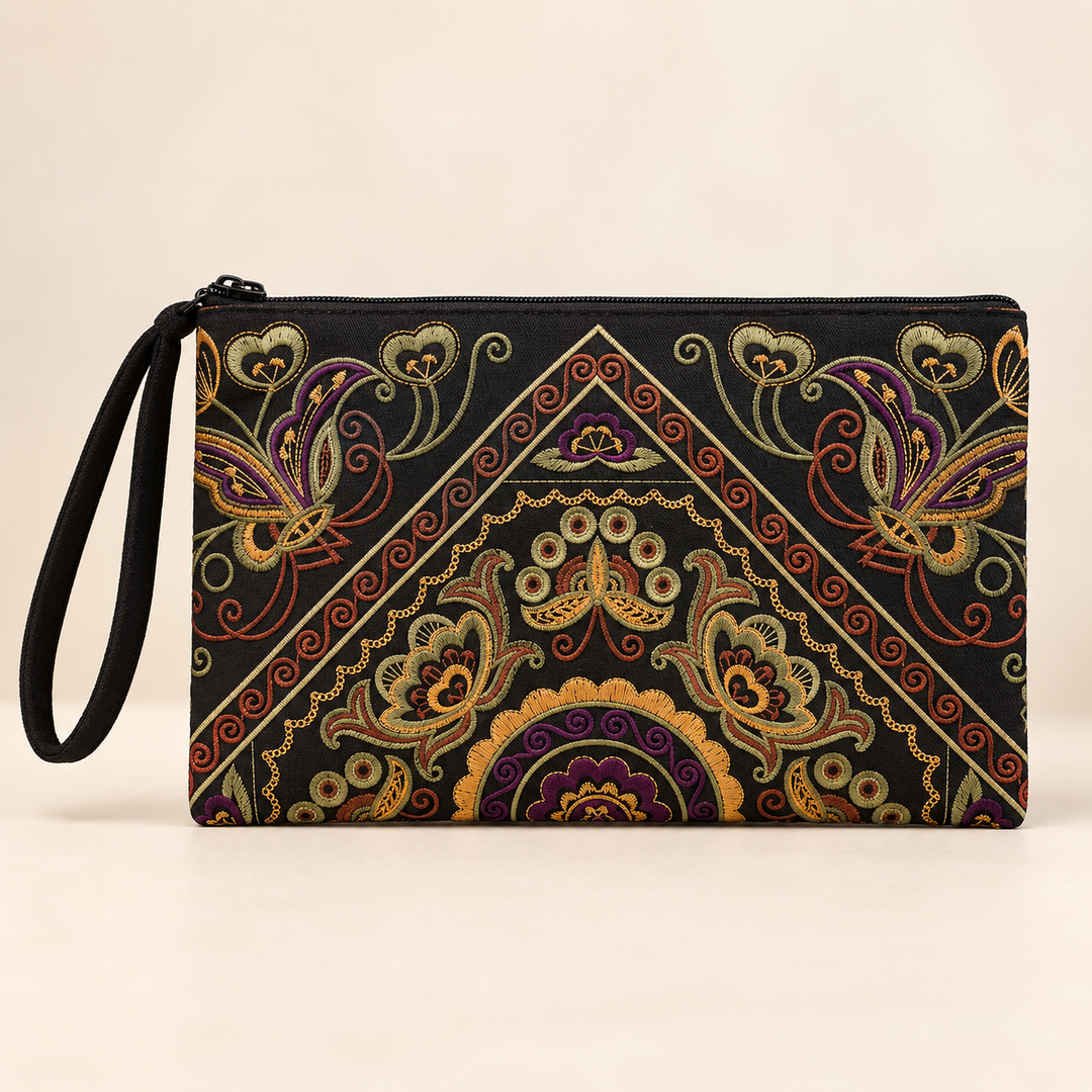 Sarita Hmong Embroidered Wristlet | Colorful Artisan Clutch – Thailand