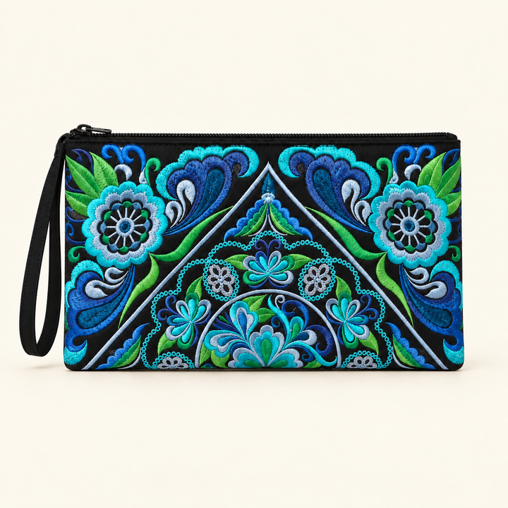 Sarita Hmong Embroidered Wristlet | Colorful Artisan Clutch – Thailand