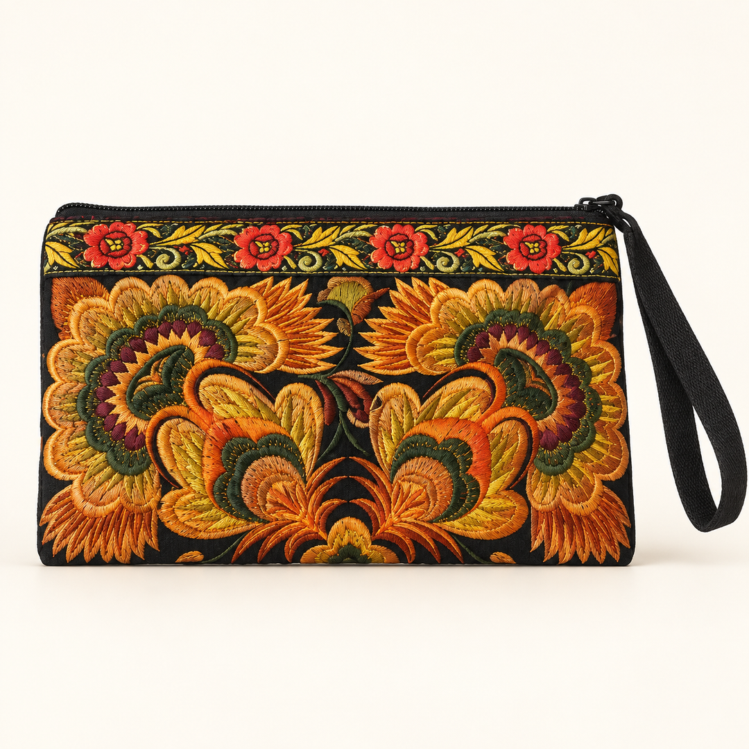 Sarita Hmong Embroidered Wristlet | Colorful Artisan Clutch – Thailand