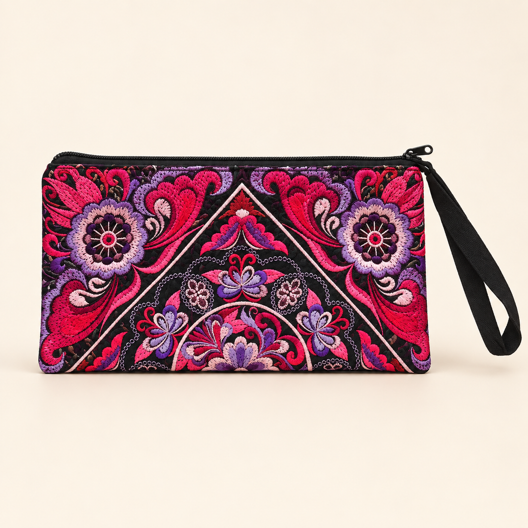 Sarita Hmong Embroidered Wristlet | Colorful Artisan Clutch – Thailand