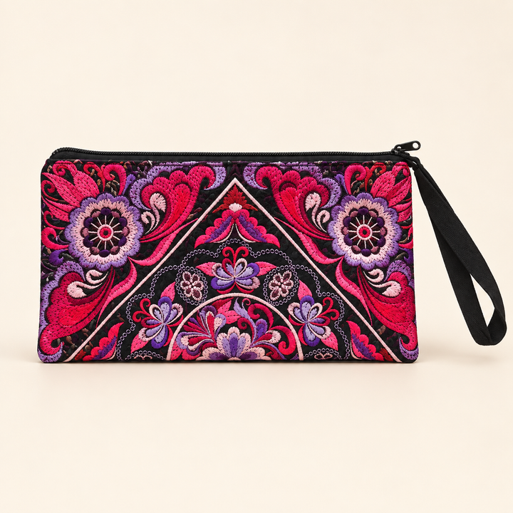 Sarita Hmong Embroidered Wristlet | Colorful Artisan Clutch – Thailand