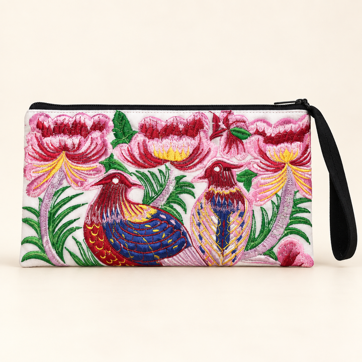 Sarita Hmong Embroidered Wristlet | Colorful Artisan Clutch – Thailand