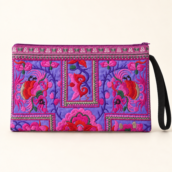 Sarita Hmong Embroidered Wristlet | Colorful Artisan Clutch – Thailand