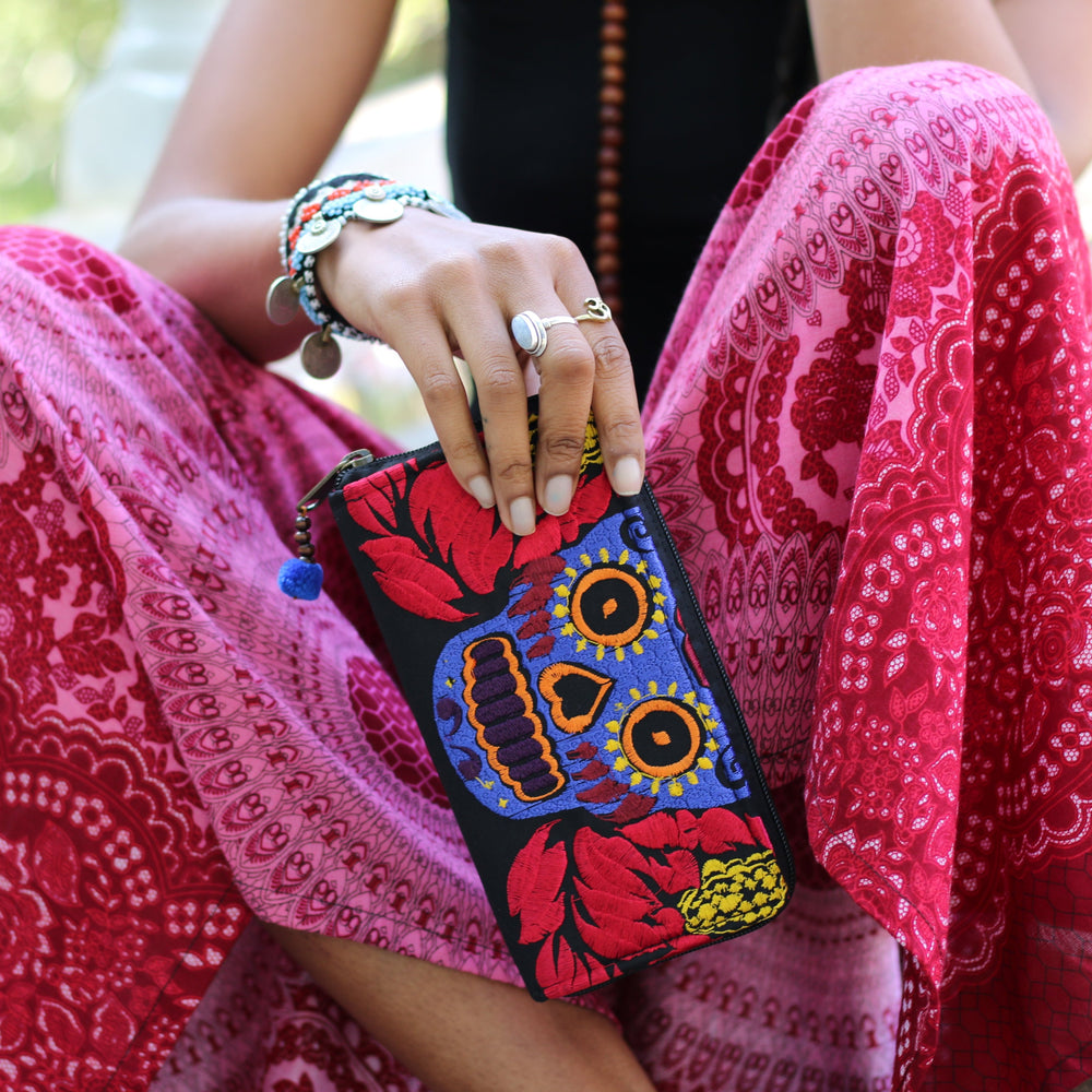 Culturas Sugar Skull Embroidered Wallet - Thailand-Bags-Lumily-Lumily MZ Fair Trade Nena & Co Hiptipico Novica Lucia's World emporium